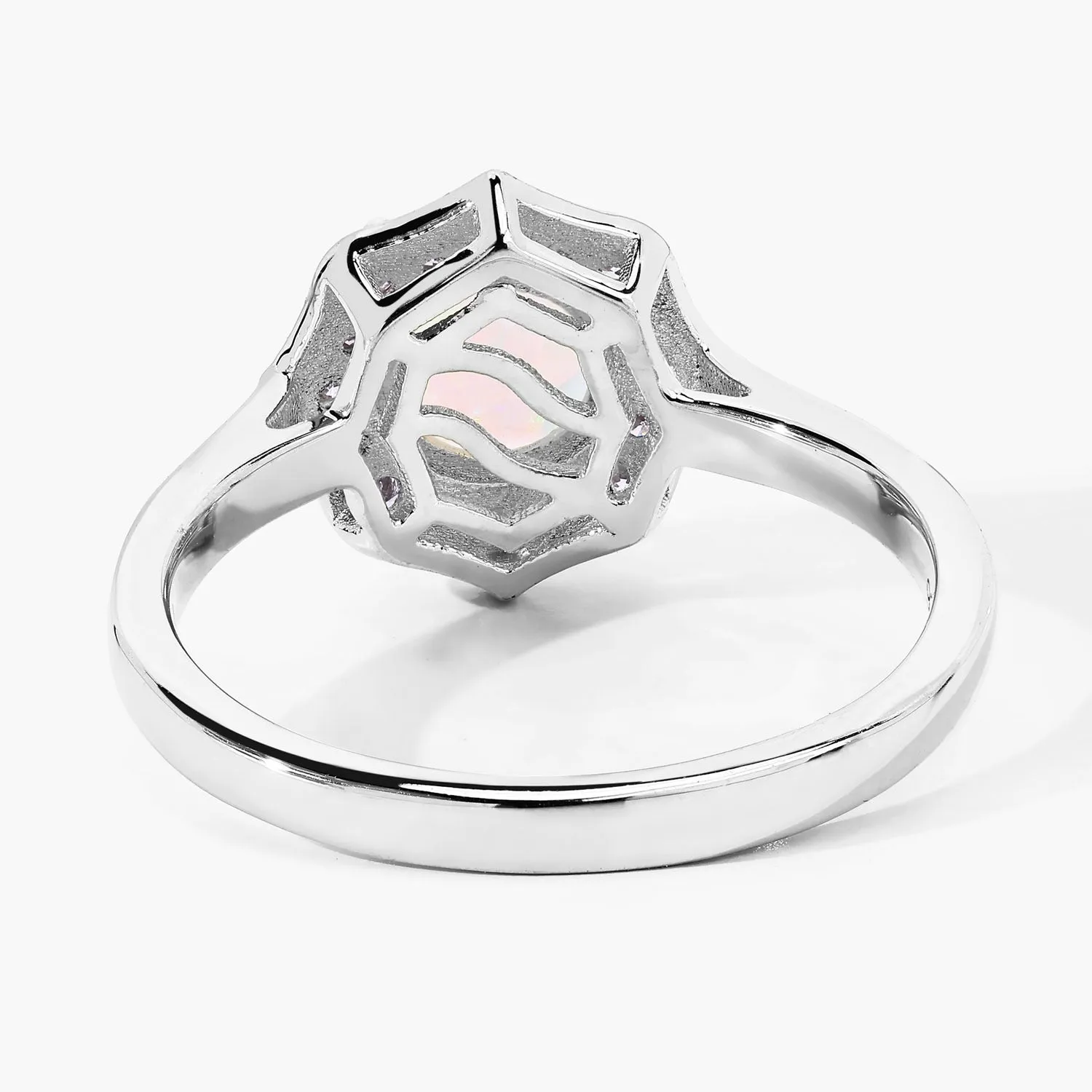0.60 Ct Round White Ethiopian Opal and Lab Diamond Prong Silver Halo Ring sold by Zulily product image thumbnail 4