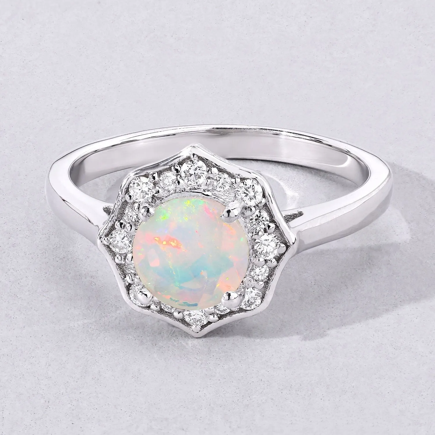0.60 Ct Round White Ethiopian Opal and Lab Diamond Prong Silver Halo Ring sold by Zulily product image thumbnail 5