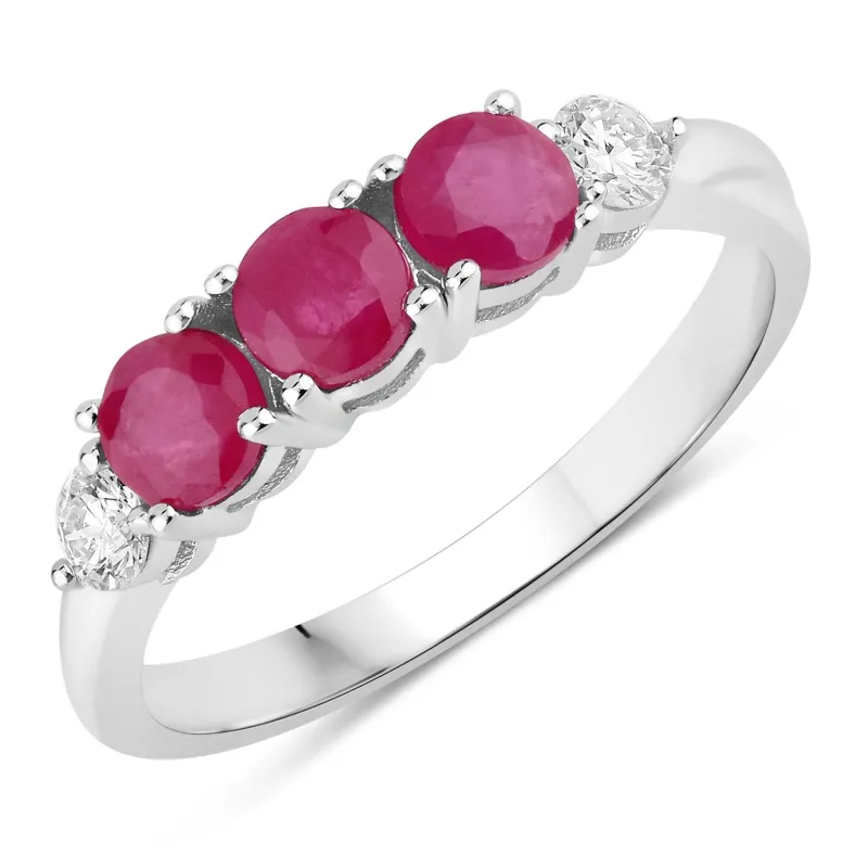 0.81 Ct Round Red Mozambique Ruby & Lab Diamond Prong Silver Five Stone Ring made by Zulily