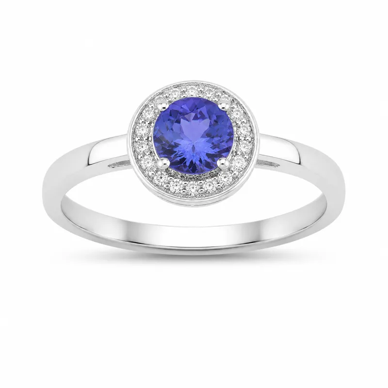 0.47 Ct Round Violet Tanzanite & Lab Diamond Prong Silver Halo Ring made by Zulily
