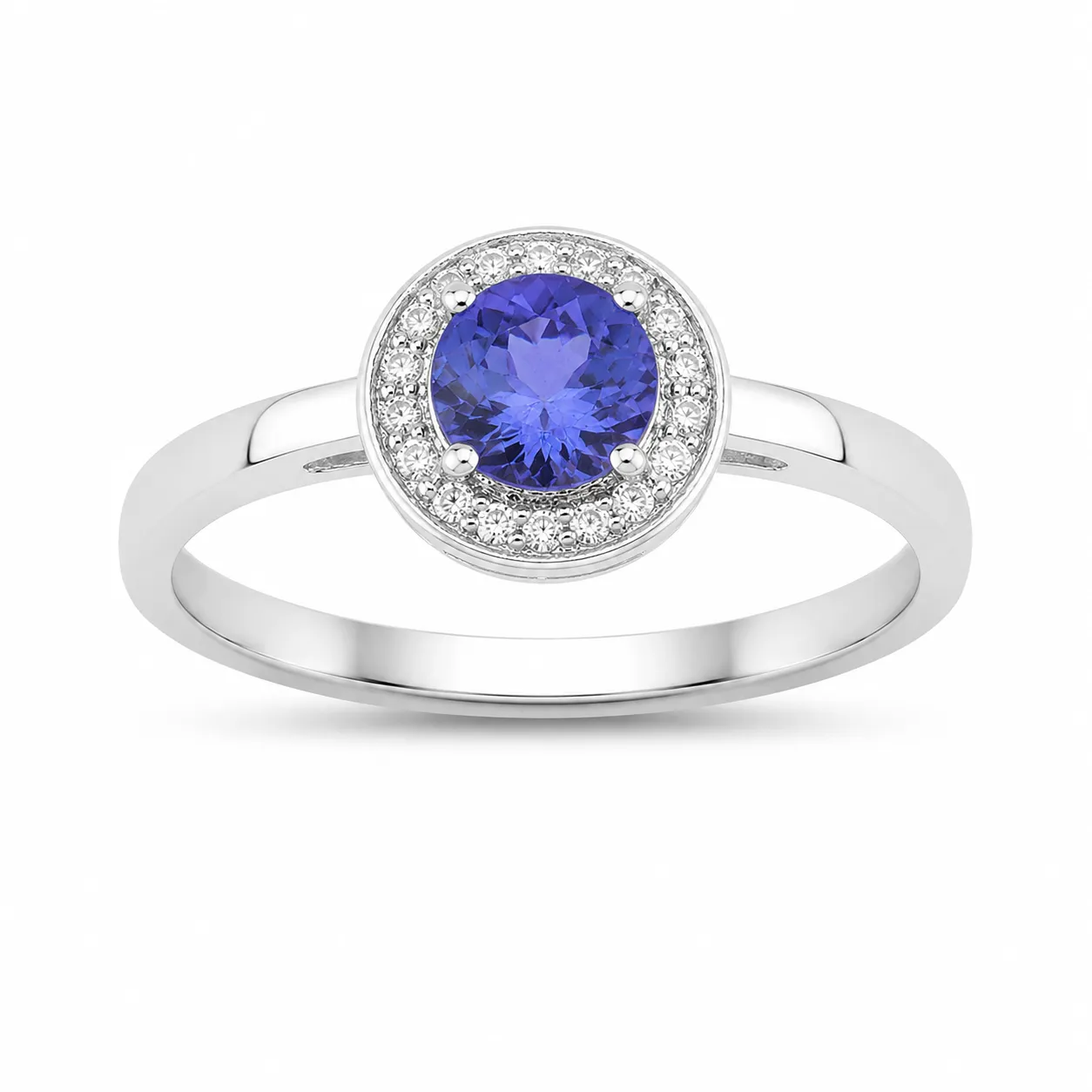 0.47 Ct Round Violet Tanzanite & Lab Diamond Prong Silver Halo Ring sold by Zulily