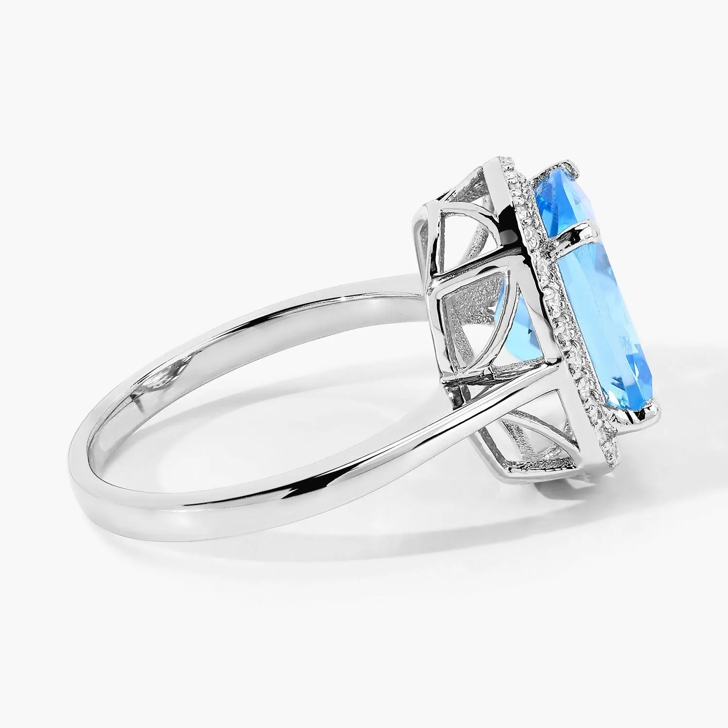 4.10 Ct Cushion Swiss Blue Topaz & Lab Diamond Prong Silver Halo Ring sold by Zulily product image thumbnail 3