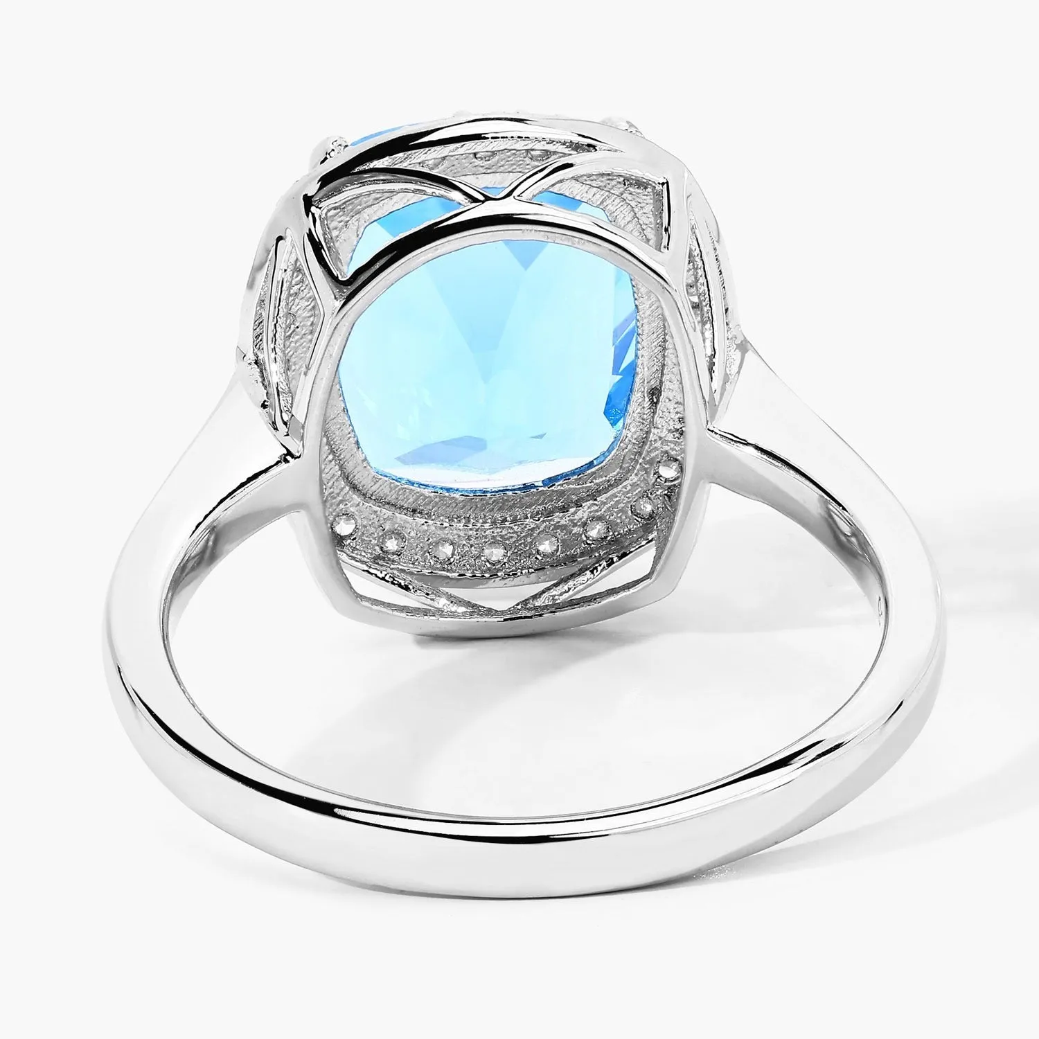 4.10 Ct Cushion Swiss Blue Topaz & Lab Diamond Prong Silver Halo Ring sold by Zulily product image thumbnail 4