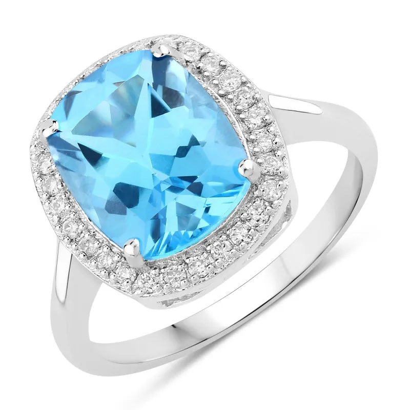 4.10 Ct Cushion Swiss Blue Topaz & Lab Diamond Prong Silver Halo Ring made by Zulily