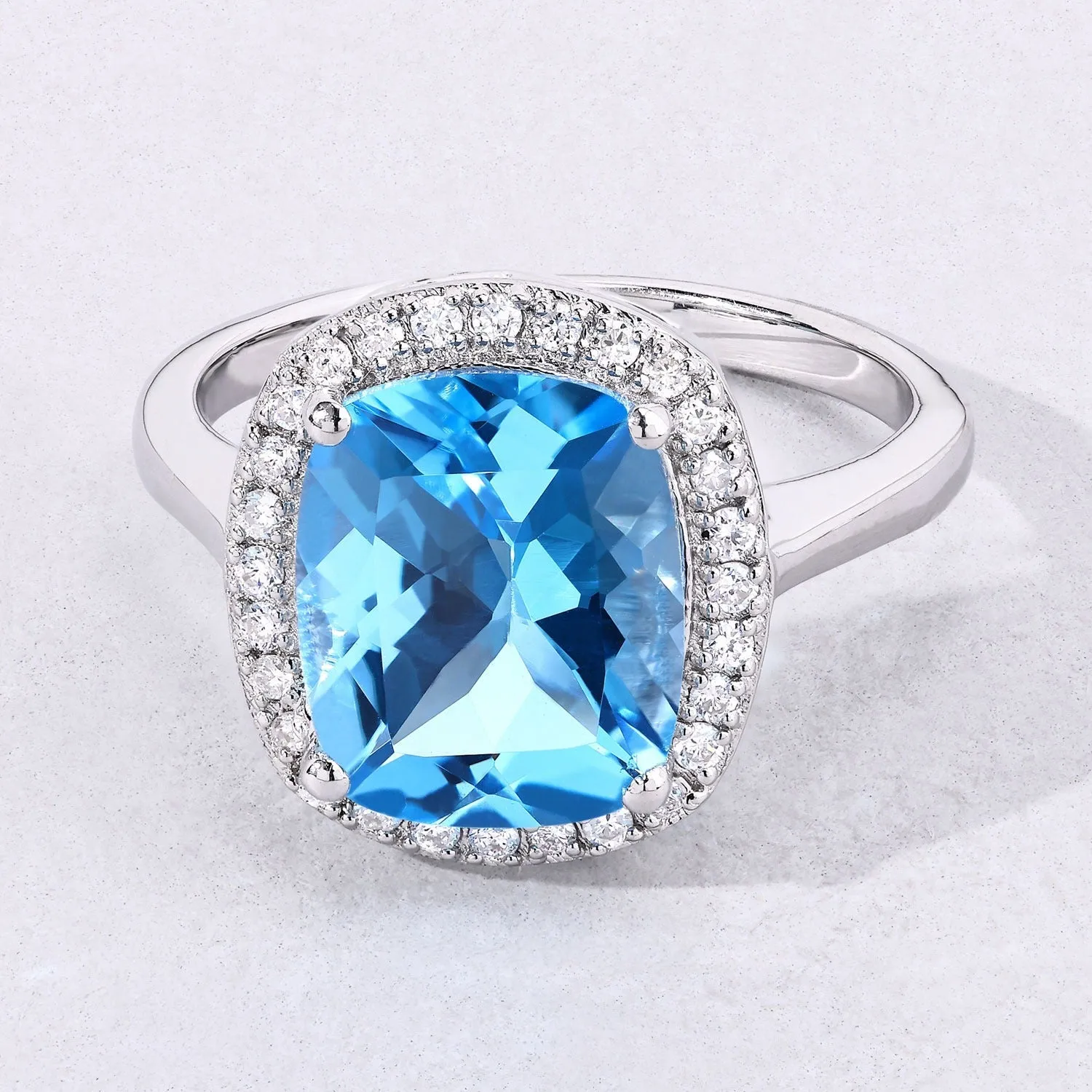 4.10 Ct Cushion Swiss Blue Topaz & Lab Diamond Prong Silver Halo Ring sold by Zulily product image thumbnail 5