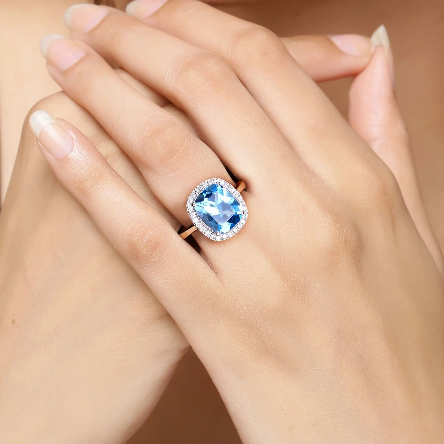 4.10 Ct Cushion Swiss Blue Topaz & Lab Diamond Prong Silver Halo Ring sold by Zulily product image thumbnail 2
