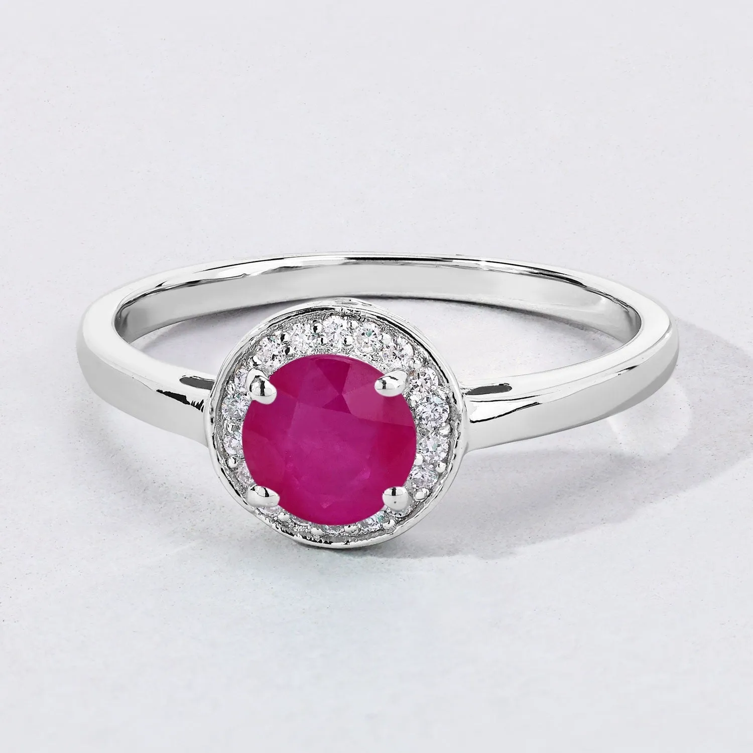 0.55 Ct Round Pink Mozambique Ruby & Lab Diamond Prong Silver Halo Ring sold by Zulily product image thumbnail 5