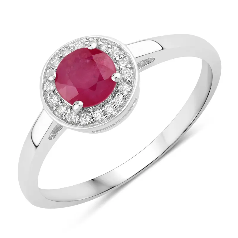 0.55 Ct Round Pink Mozambique Ruby & Lab Diamond Prong Silver Halo Ring made by Zulily