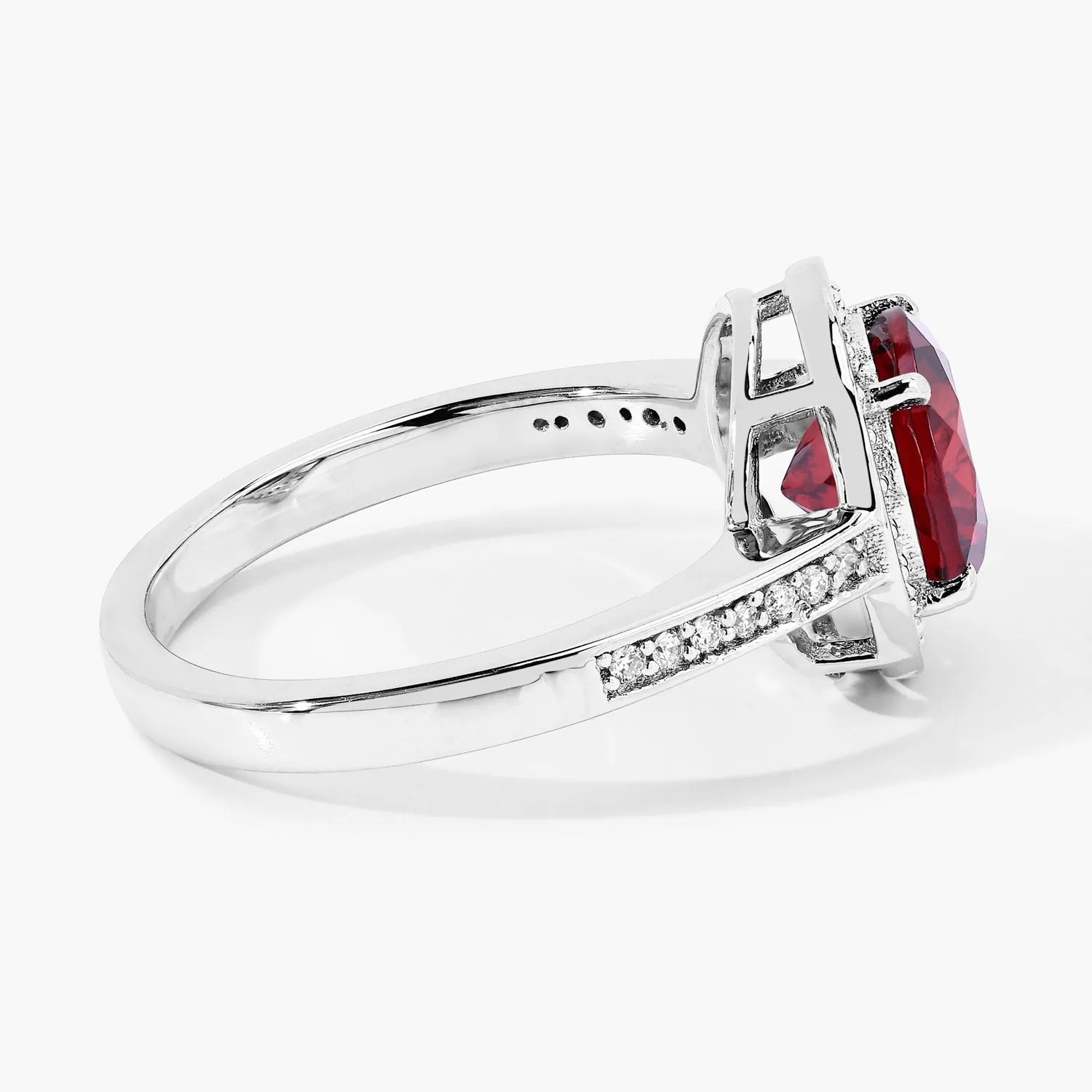 2.25 Ct Round Red Mozambique Garnet and Lab Diamond Prong Silver Pave Halo Ring sold by Zulily product image thumbnail 4