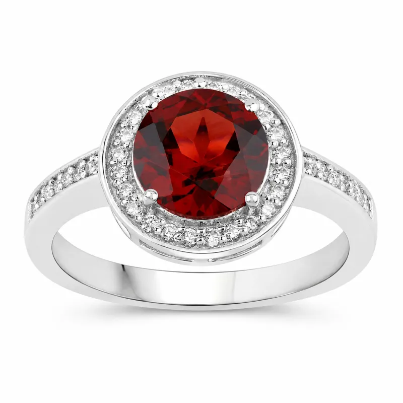 2.25 Ct Round Red Mozambique Garnet and Lab Diamond Prong Silver Pave Halo Ring made by Zulily