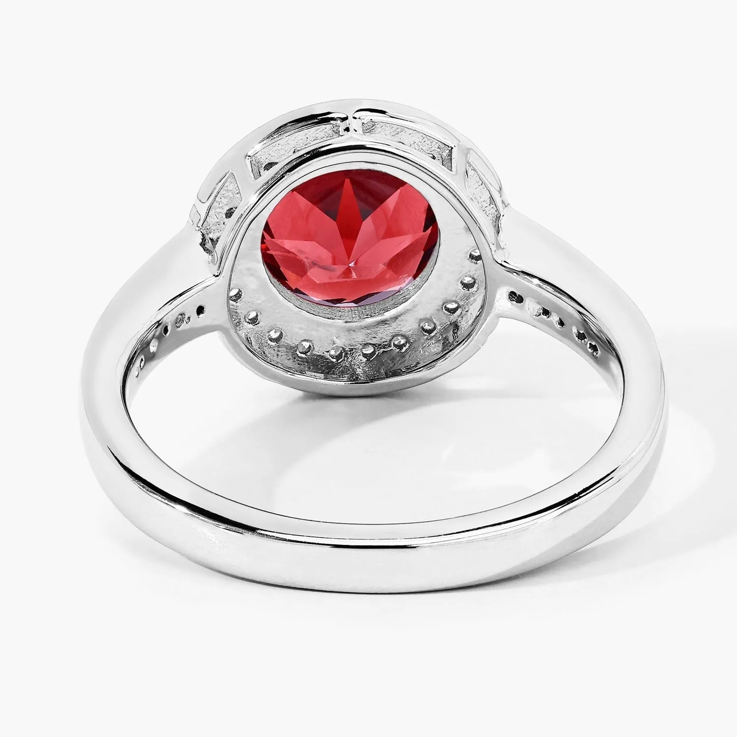 2.25 Ct Round Red Mozambique Garnet and Lab Diamond Prong Silver Pave Halo Ring sold by Zulily product image thumbnail 5