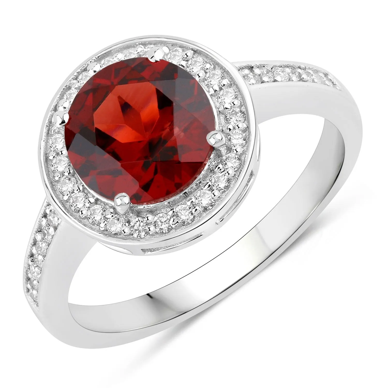 2.25 Ct Round Red Mozambique Garnet and Lab Diamond Prong Silver Pave Halo Ring sold by Zulily product image thumbnail 3