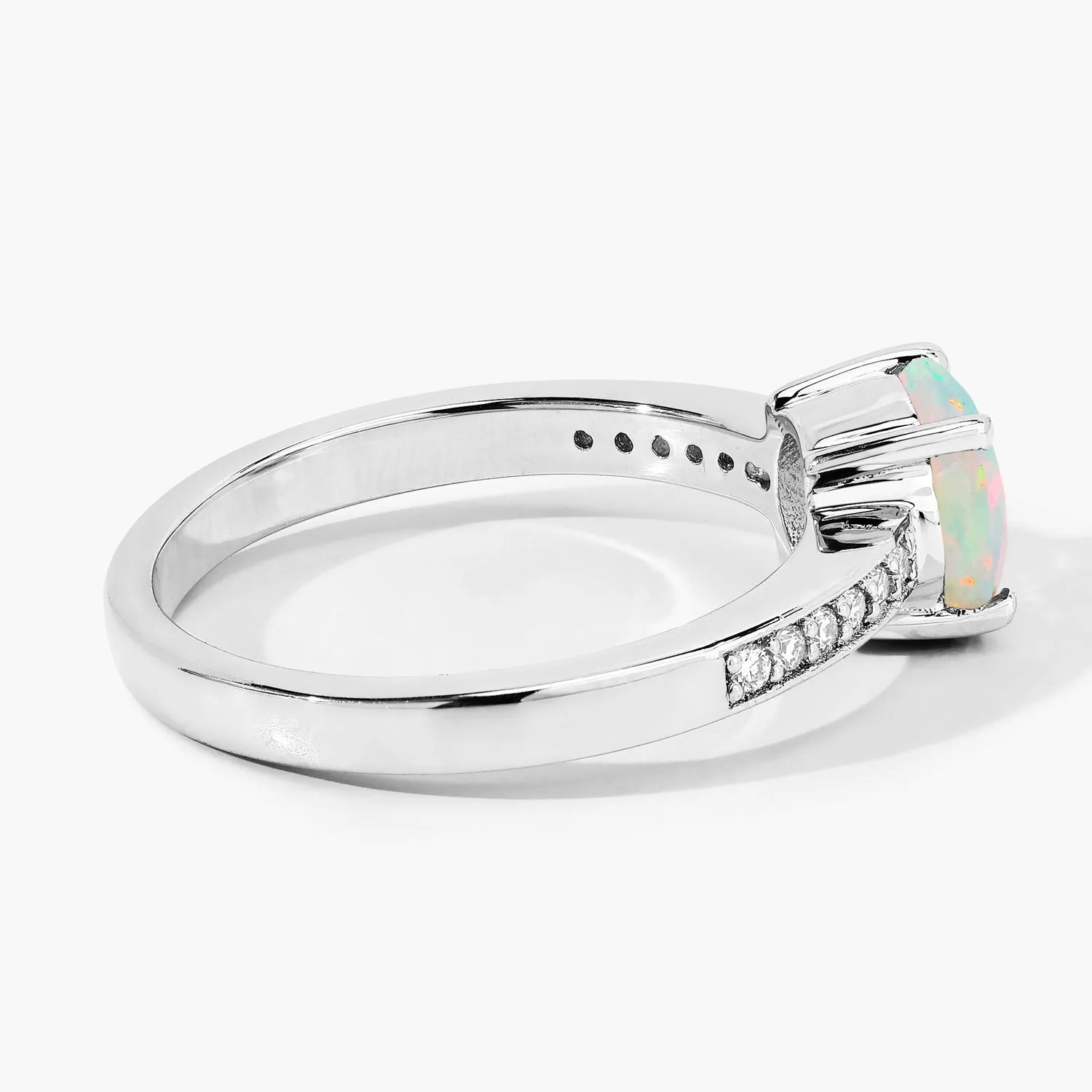 0.65 Ct Round White Ethiopian Opal & Lab Diamond Prong Silver Pave Bridge Ring sold by Zulily product image thumbnail 3