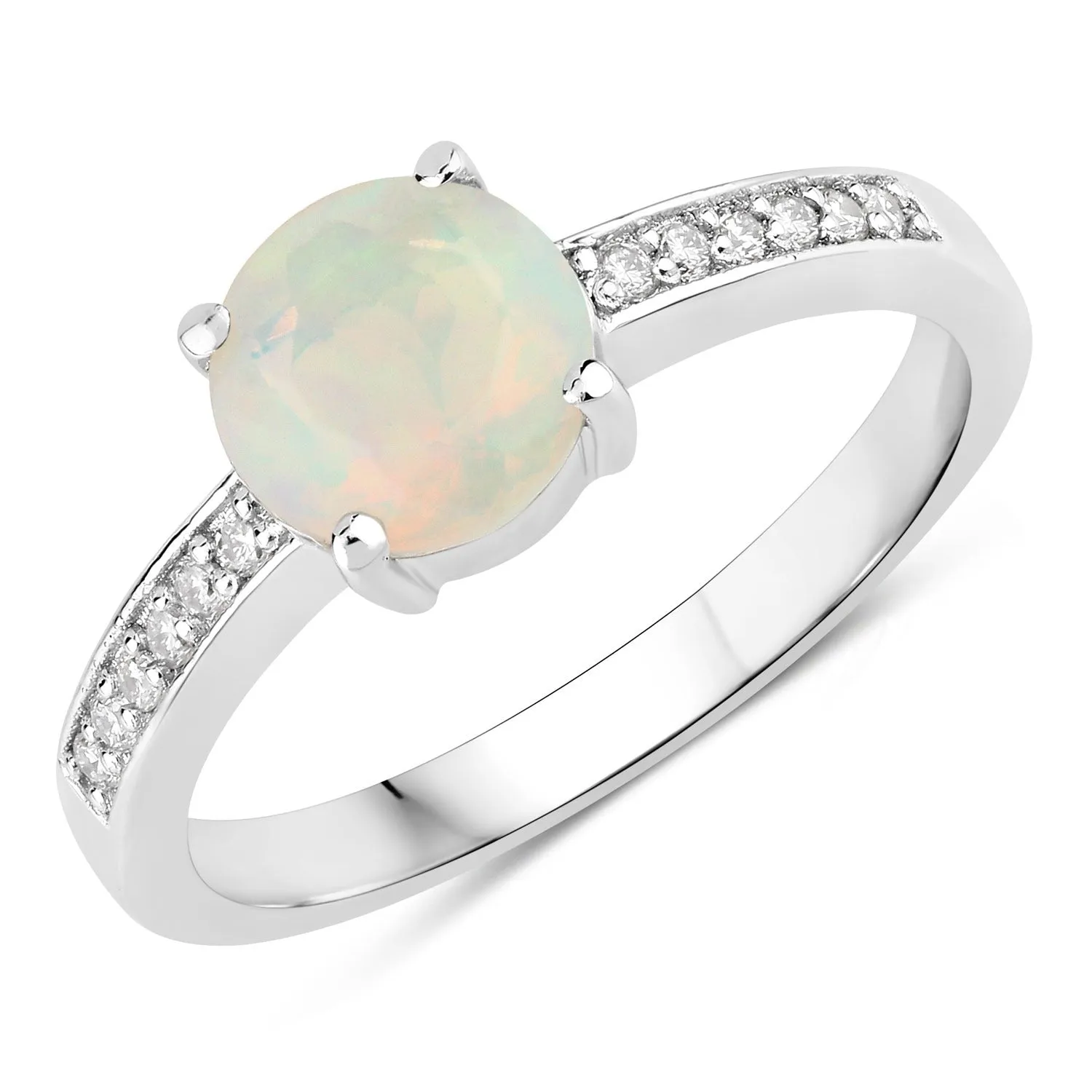 0.65 Ct Round White Ethiopian Opal & Lab Diamond Prong Silver Pave Bridge Ring sold by Zulily