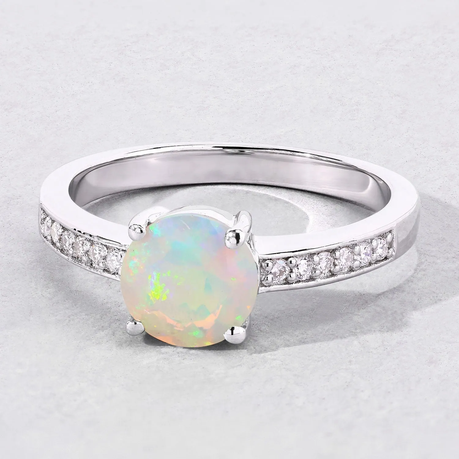0.65 Ct Round White Ethiopian Opal & Lab Diamond Prong Silver Pave Bridge Ring sold by Zulily product image thumbnail 5