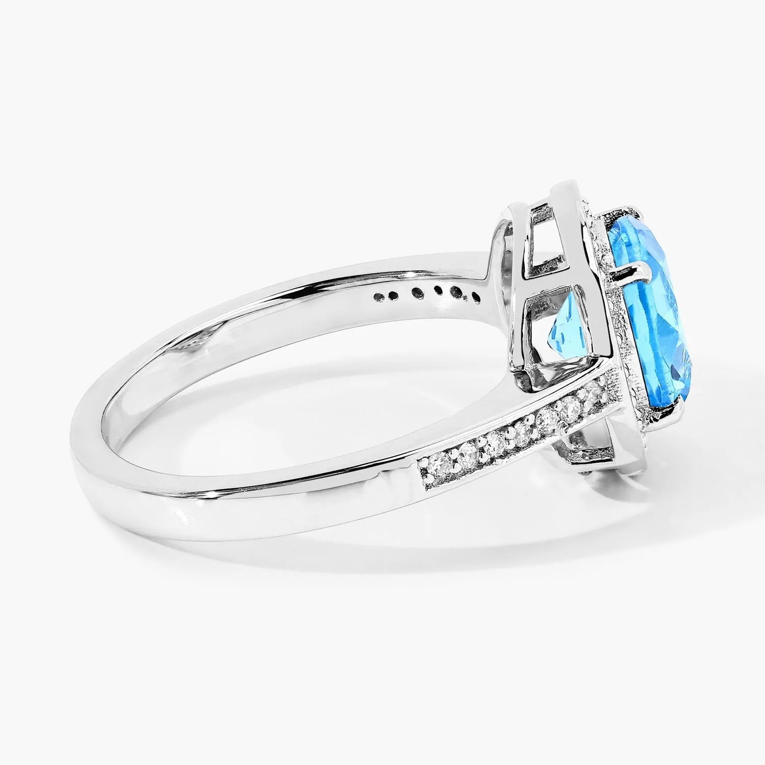 2.25 Ct Round Swiss Blue Topaz Lab Diamond Prong Silver Pave Halo Ring sold by Zulily product image thumbnail 3