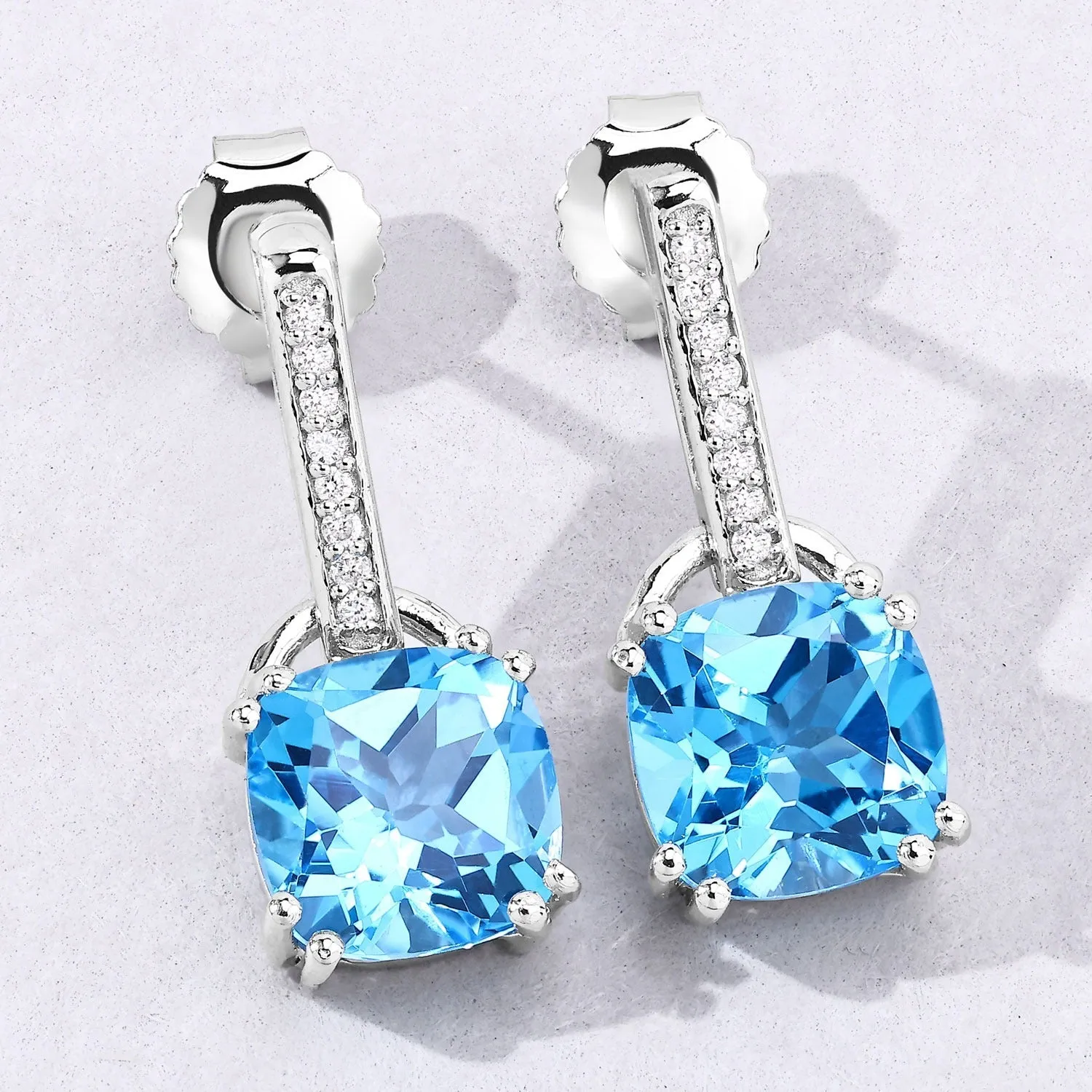 4.60 Ct Cushion Swiss Blue Topaz & Lab Diamond Prong Silver Dangle Earrings sold by Zulily product image thumbnail 5