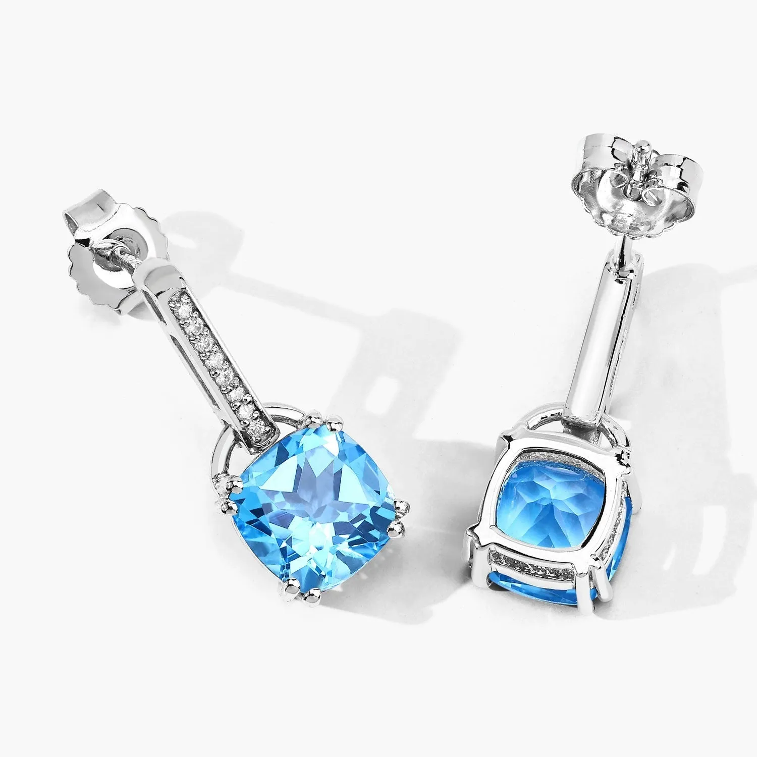 4.60 Ct Cushion Swiss Blue Topaz & Lab Diamond Prong Silver Dangle Earrings sold by Zulily product image thumbnail 3