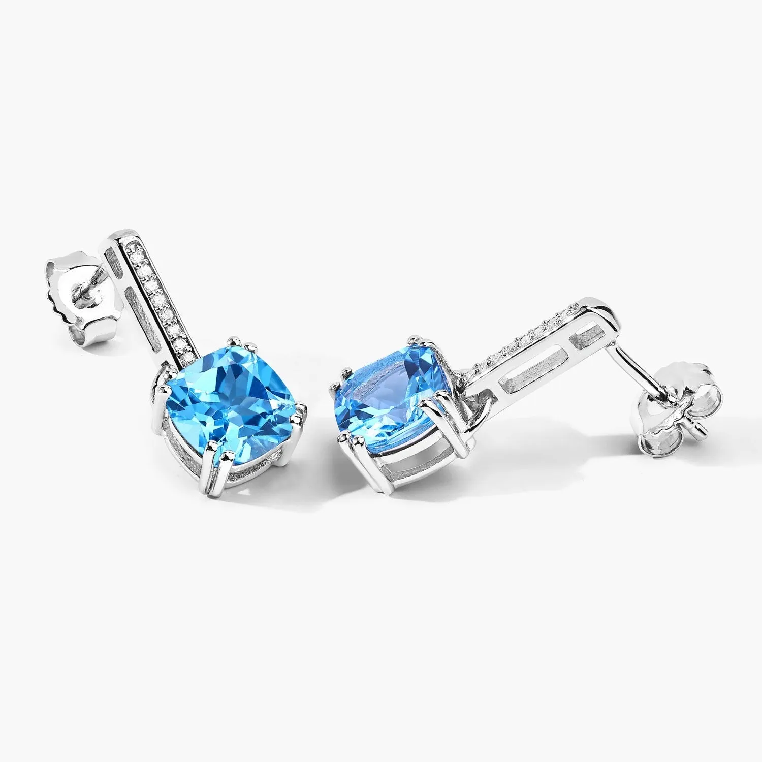 4.60 Ct Cushion Swiss Blue Topaz & Lab Diamond Prong Silver Dangle Earrings sold by Zulily product image thumbnail 4