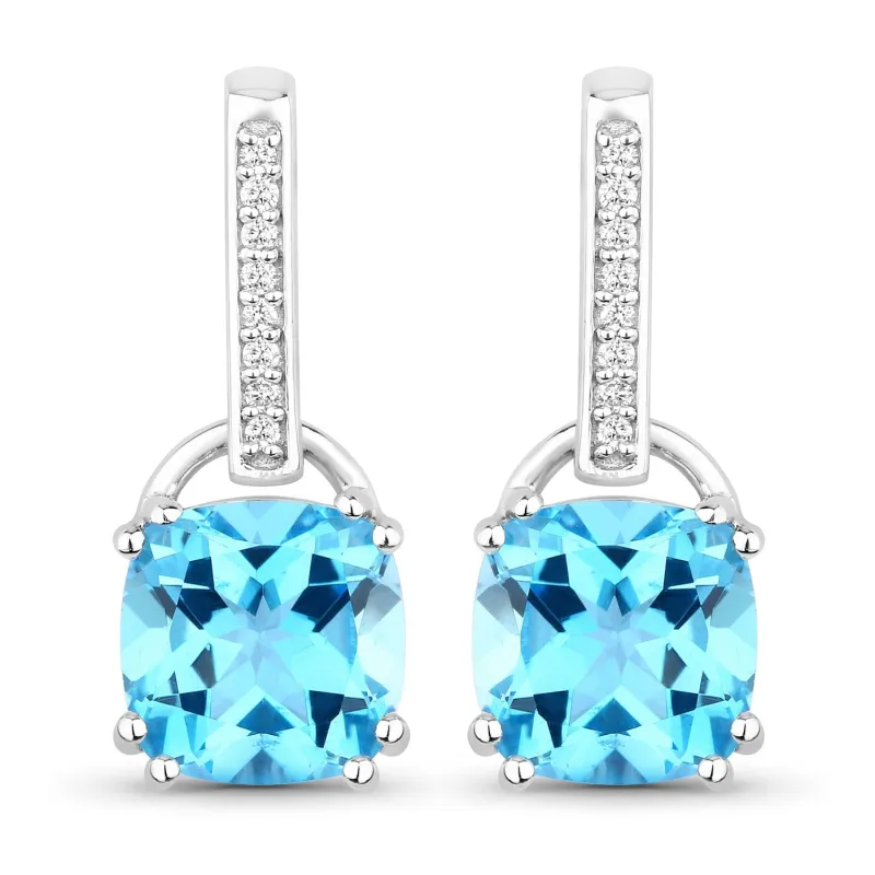 4.60 Ct Cushion Swiss Blue Topaz & Lab Diamond Prong Silver Dangle Earrings made by Zulily