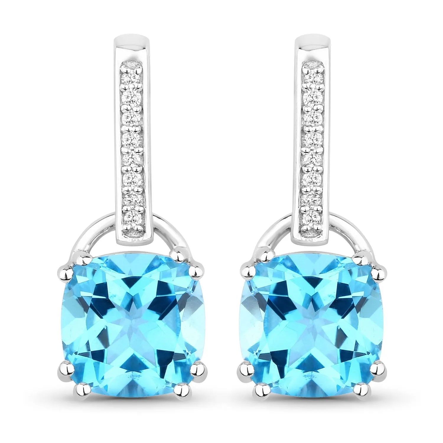 4.60 Ct Cushion Swiss Blue Topaz & Lab Diamond Prong Silver Dangle Earrings sold by Zulily