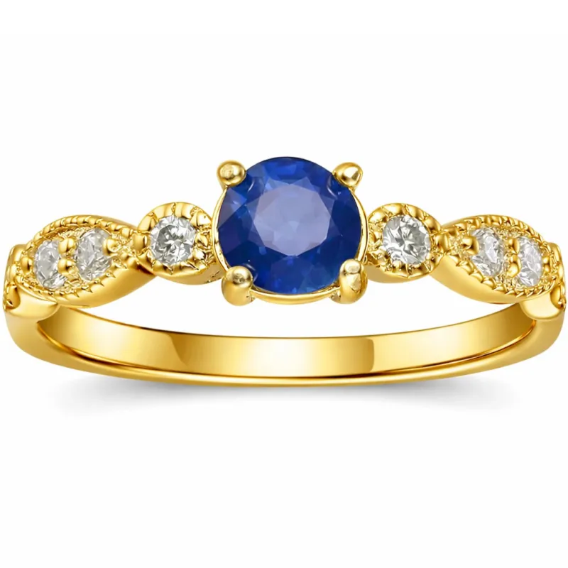 0.50 Ct Round Blue Sapphire Prong 22k Gold Vermeil Dainty Engagement Ring made by Zulily