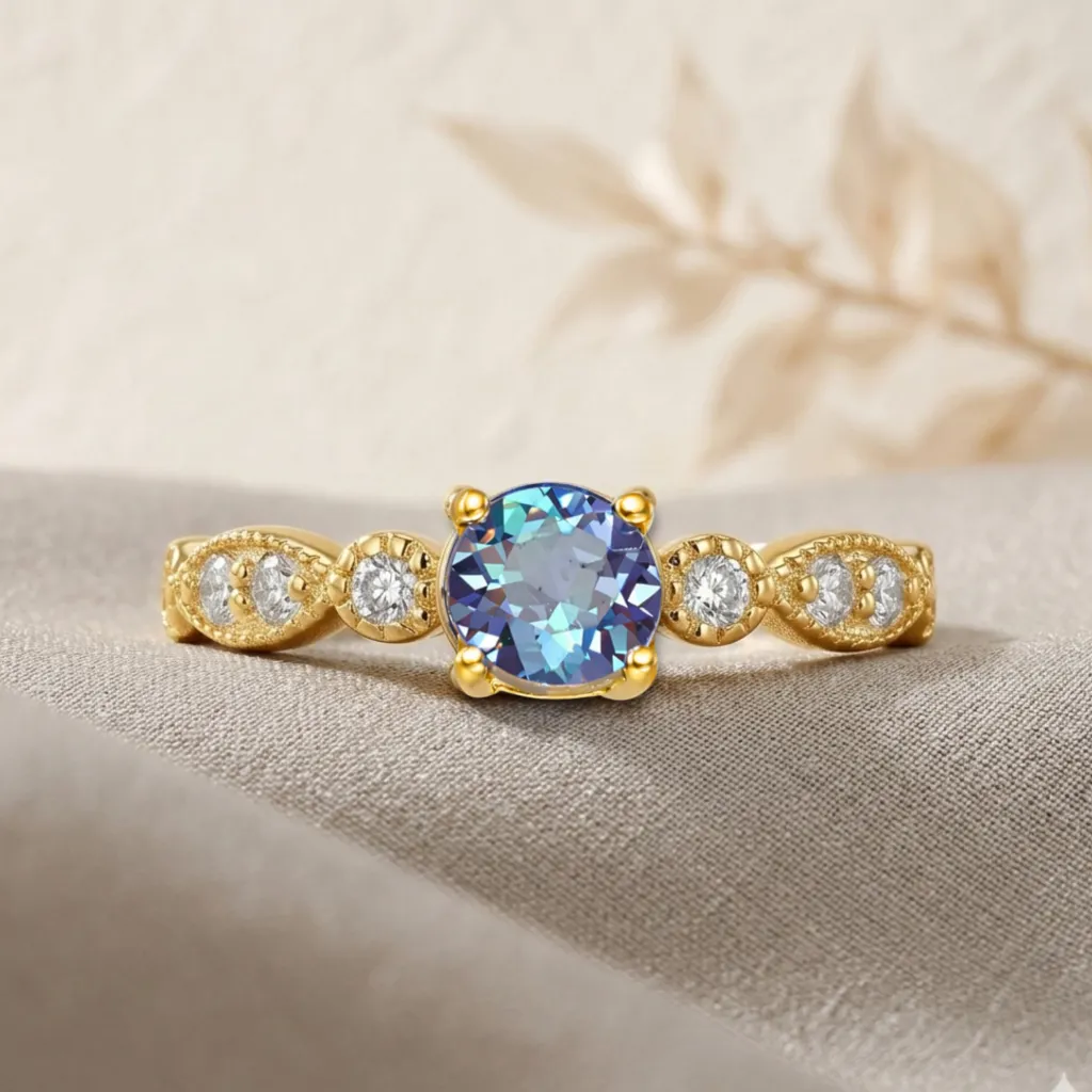 22k Gold Vermeil Alexandrite Round Solitaire Ring sold by Zulily product image thumbnail 3