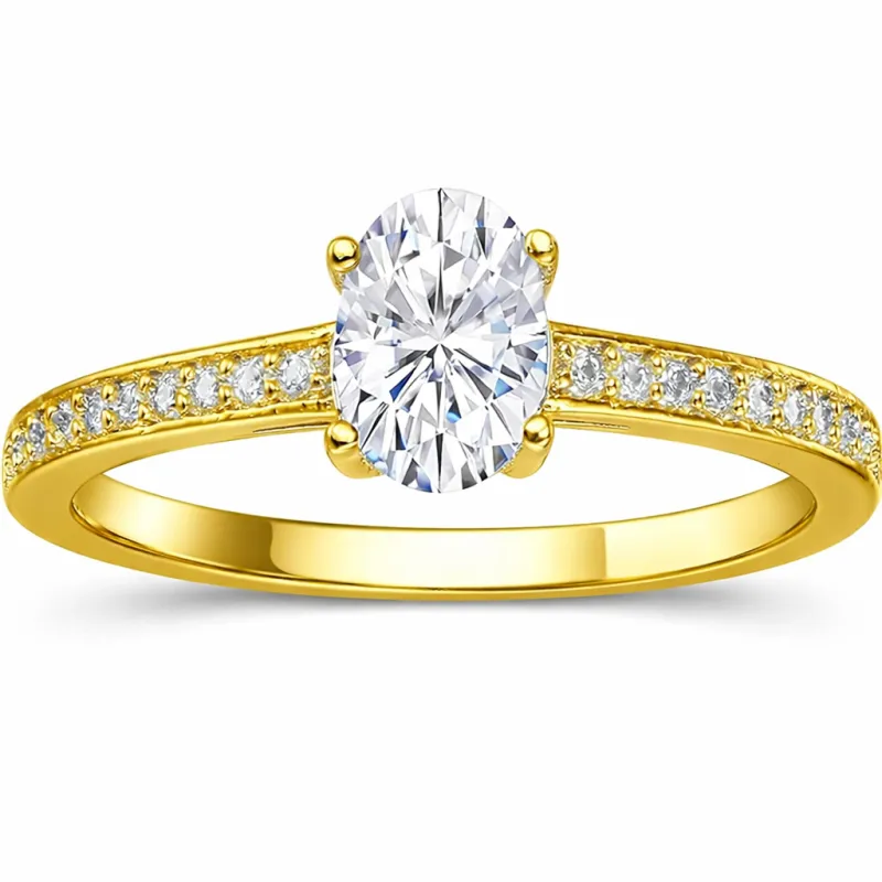 22k Yellow Gold Vermeil Oval Moissanite Pave Solitaire Ring made by Zulily
