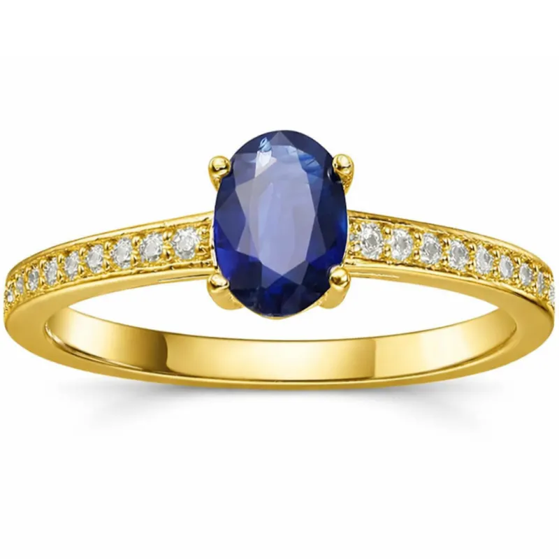 0.95 Ct Oval Blue Sapphire and Moissanite Prong 22k Gold Vermeil Pave-set Solitaire Ring made by Zulily