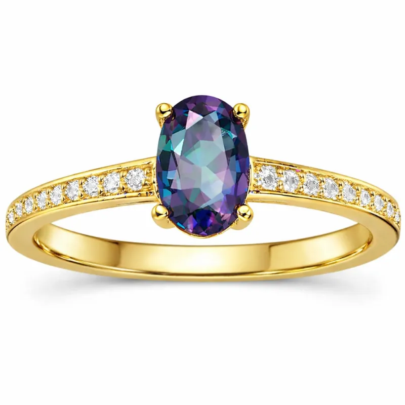22k Yellow Gold Vermeil Gold Oval Alexandrite Pave Solitaire Ring made by Zulily