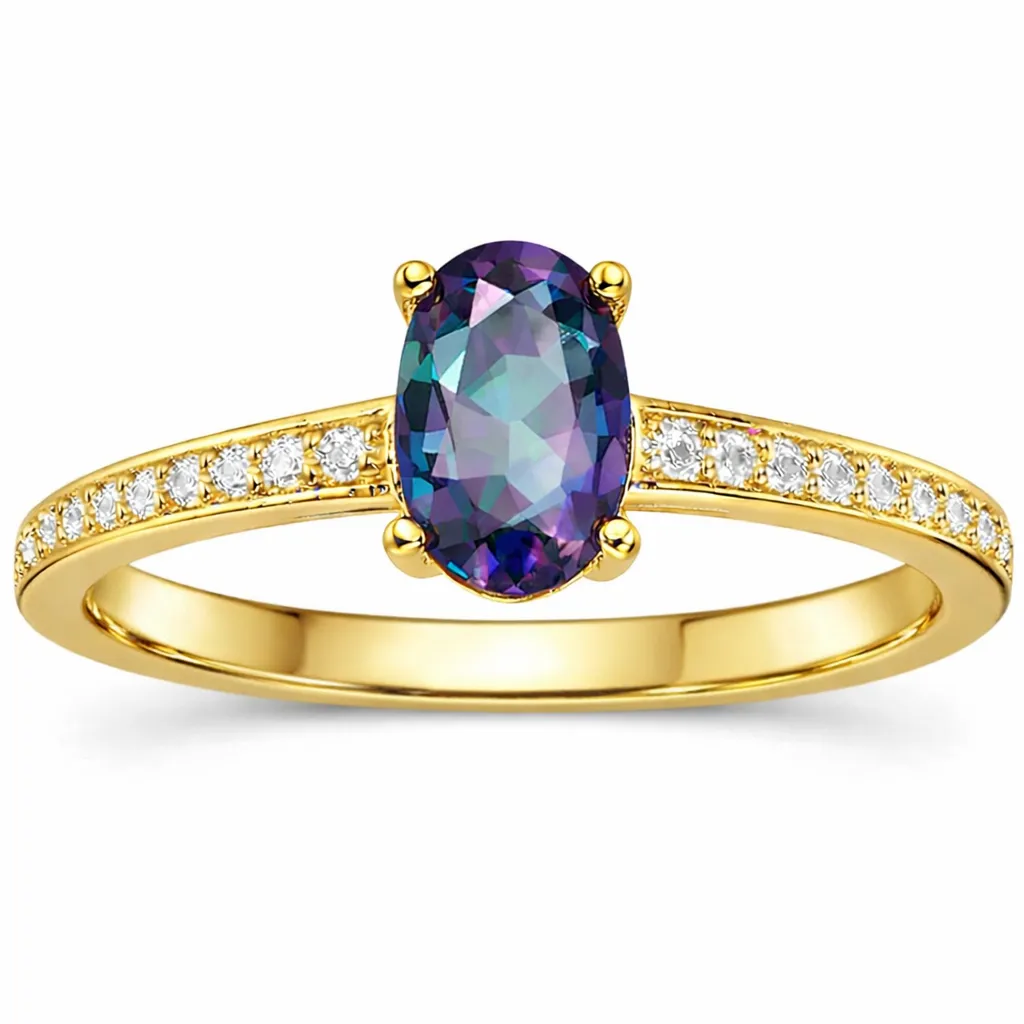 22k Yellow Gold Vermeil Gold Oval Alexandrite Pave Solitaire Ring sold by Zulily