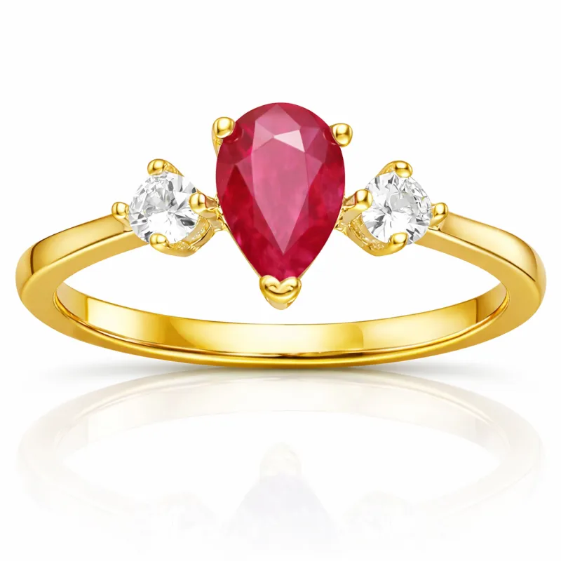 0.55 Ct Pear Red Ruby 22k Gold Vermeil Three Stone Prong Teardrop Ring made by Zulily