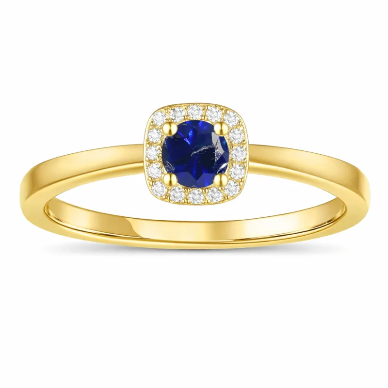0.40 Ct Round Blue Sapphire and Moissanite Prong 22k Gold Vermeil Halo Stackable Ring made by Zulily