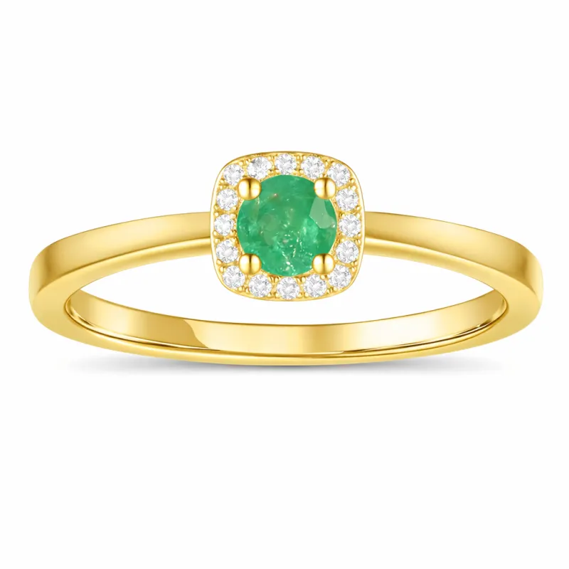 0.35 Ct Round Green Emerald and Moissanite Prong 22K Gold Vermeil Cushion Halo Ring made by Zulily