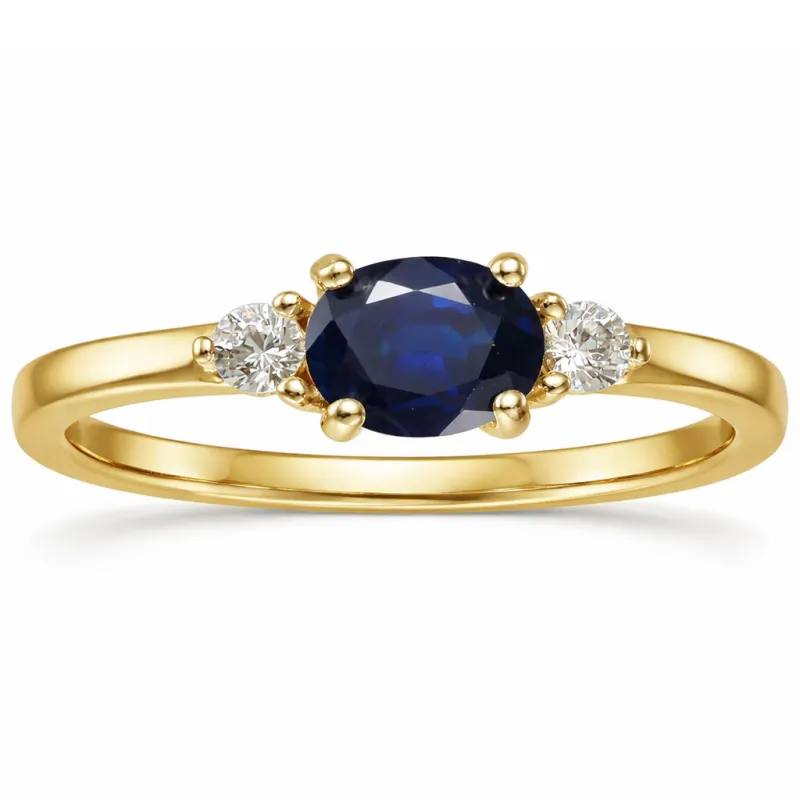 0.53 Ct Oval Blue Sapphire and White Sapphire Prong 22k Gold Vermeil Three Stone Promise Ring made by Zulily