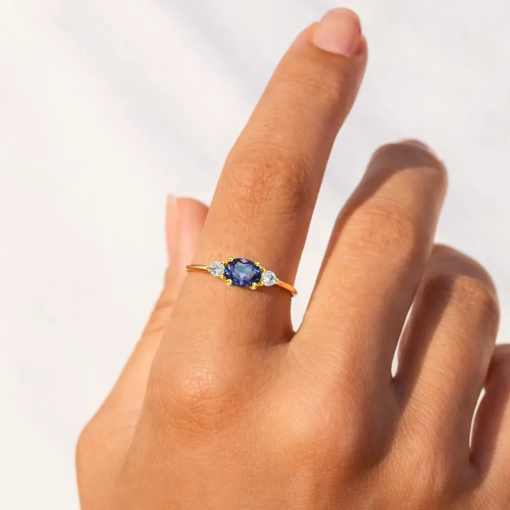 22k Gold Vermeil Alexandrite Oval Three Stone Ring sold by Zulily product image thumbnail 2