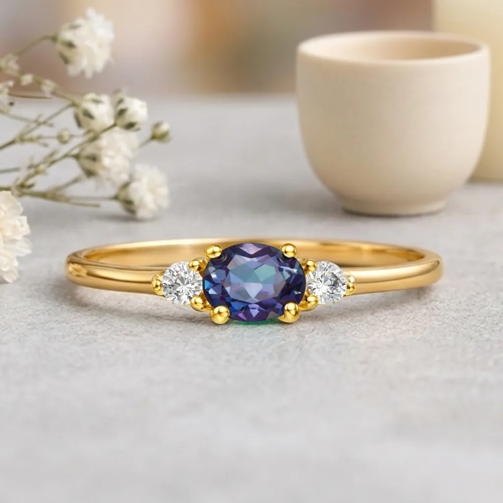 22k Gold Vermeil Alexandrite Oval Three Stone Ring sold by Zulily product image thumbnail 3