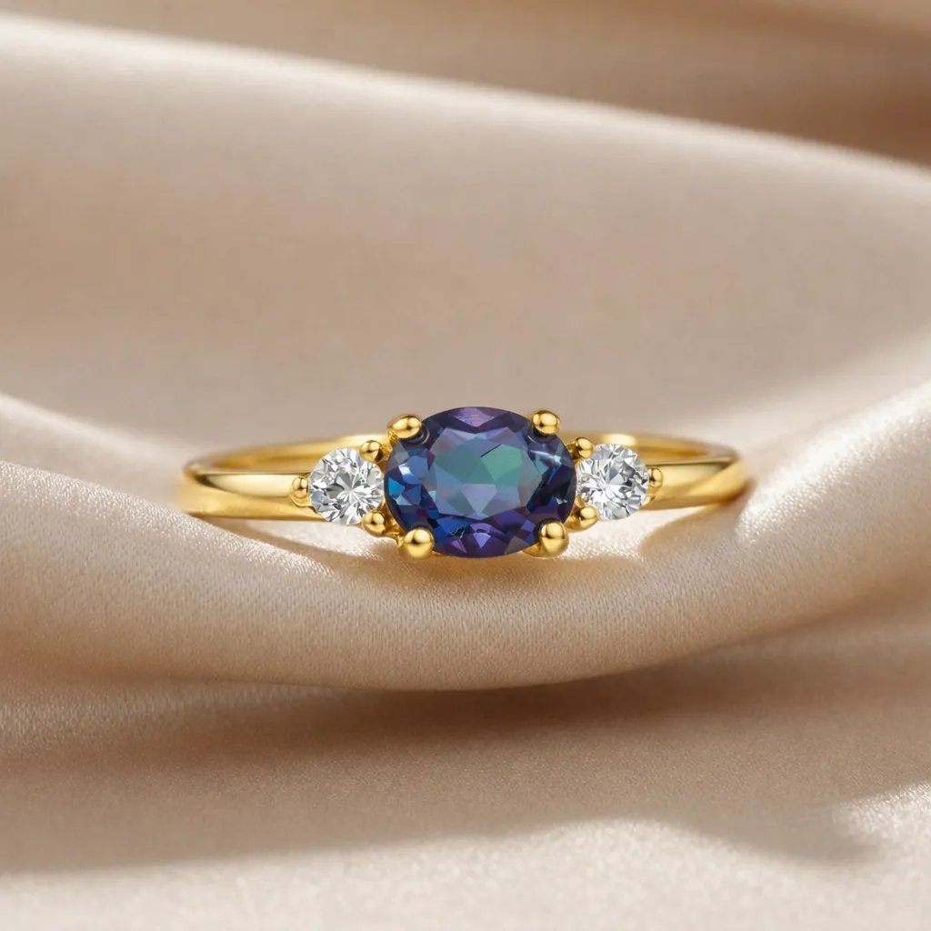 22k Gold Vermeil Alexandrite Oval Three Stone Ring sold by Zulily product image thumbnail 4