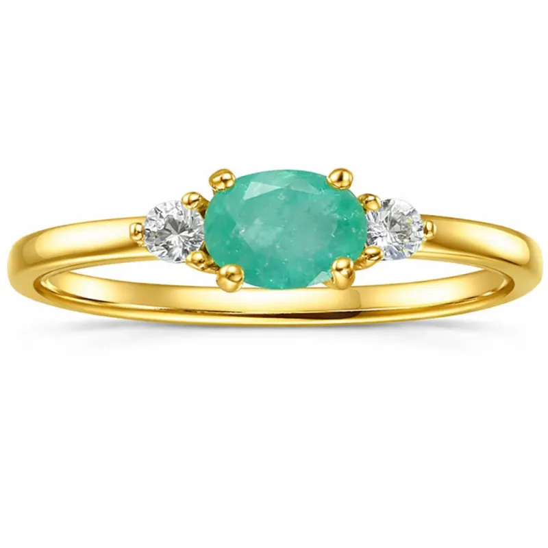0.43 Ct Oval Green Emerald and White Sapphire Prong 22K Gold Vermeil Three Stone Promise Ring made by Zulily