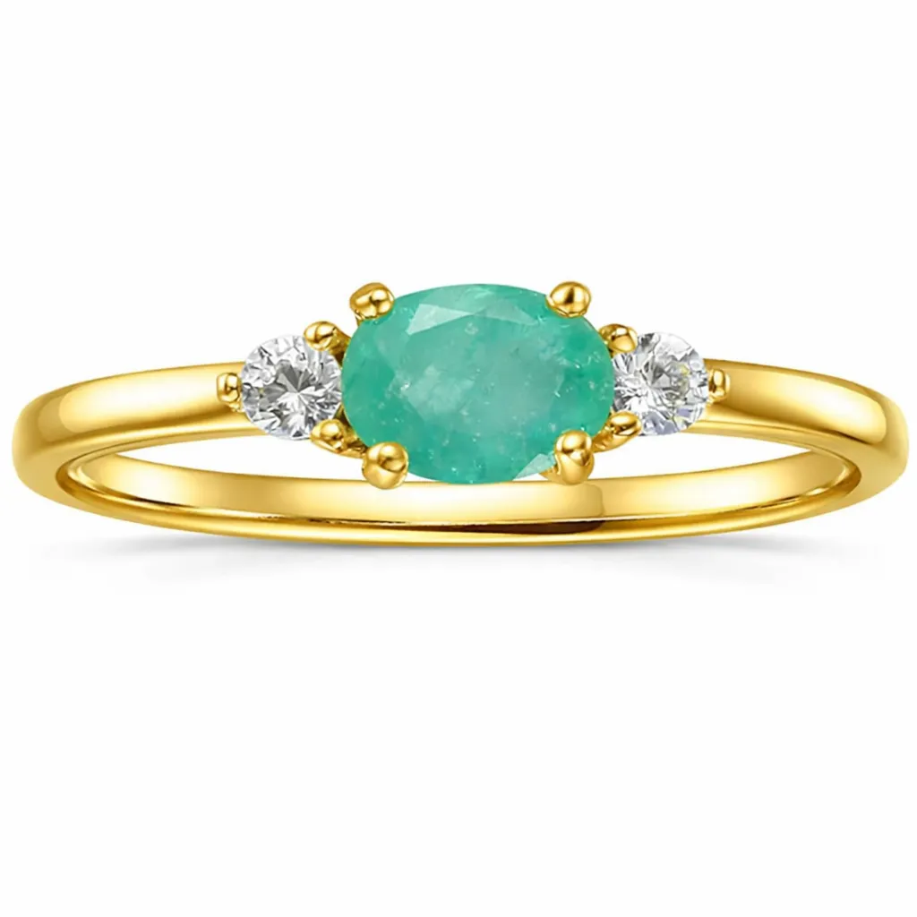 0.43 Ct Oval Green Emerald and White Sapphire Prong 22K Gold Vermeil Three Stone Promise Ring sold by Zulily