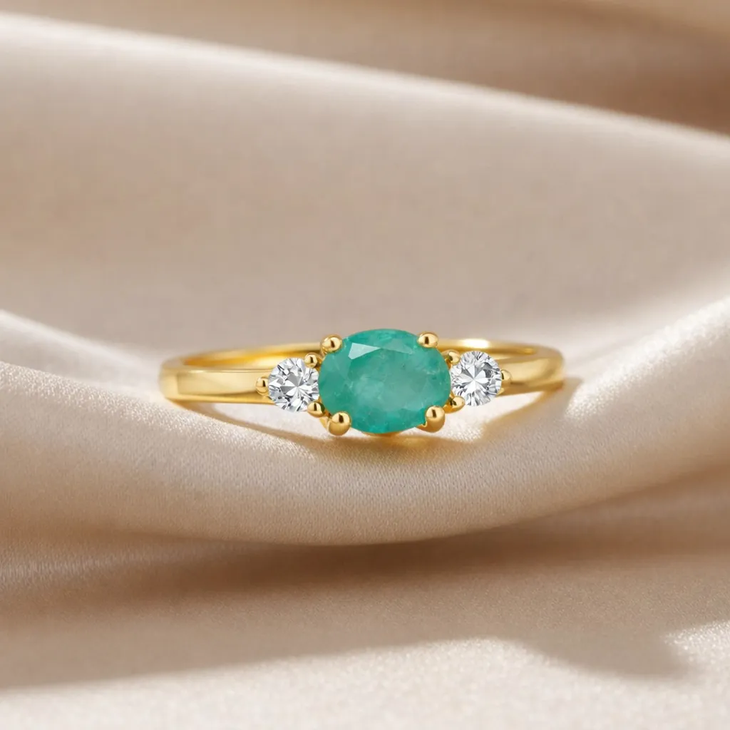 0.43 Ct Oval Green Emerald and White Sapphire Prong 22K Gold Vermeil Three Stone Promise Ring sold by Zulily product image thumbnail 5