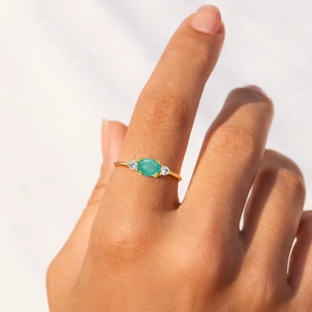 0.43 Ct Oval Green Emerald and White Sapphire Prong 22K Gold Vermeil Three Stone Promise Ring sold by Zulily product image thumbnail 2