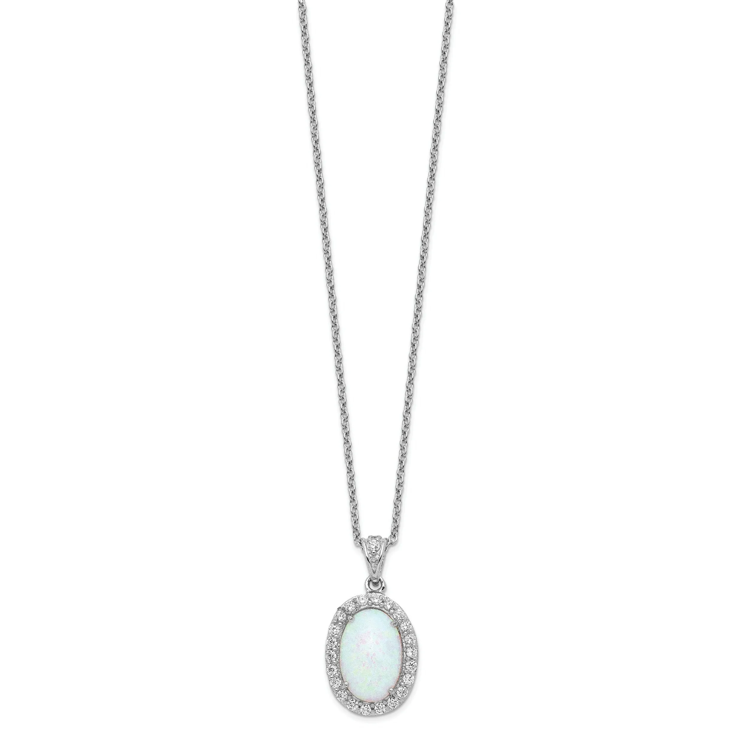 Sterling Silver Opal Oval Halo 18 Inch Cubic Zirconia Necklace sold by Zulily product image thumbnail 2
