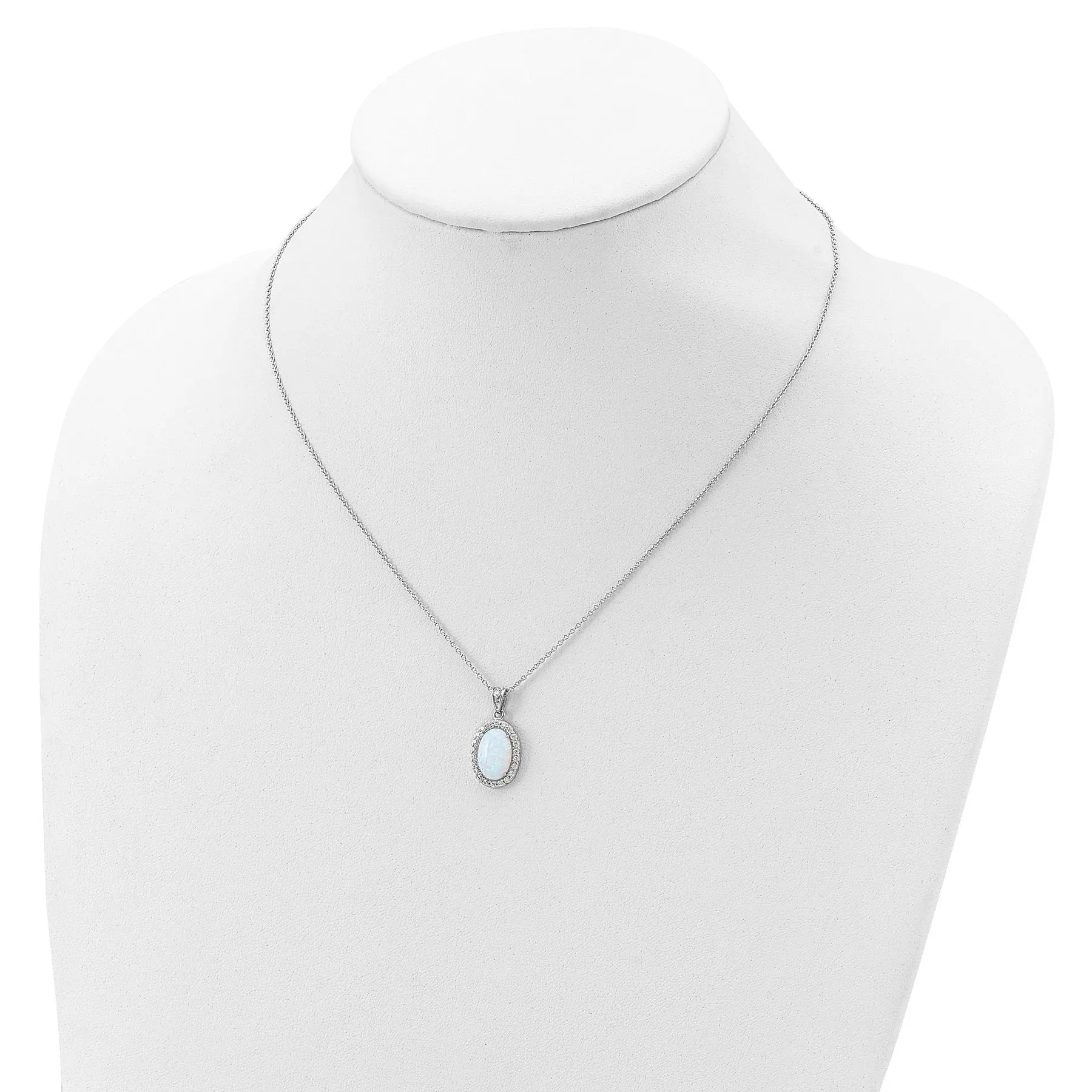 Sterling Silver Opal Oval Halo 18 Inch Cubic Zirconia Necklace sold by Zulily product image thumbnail 3