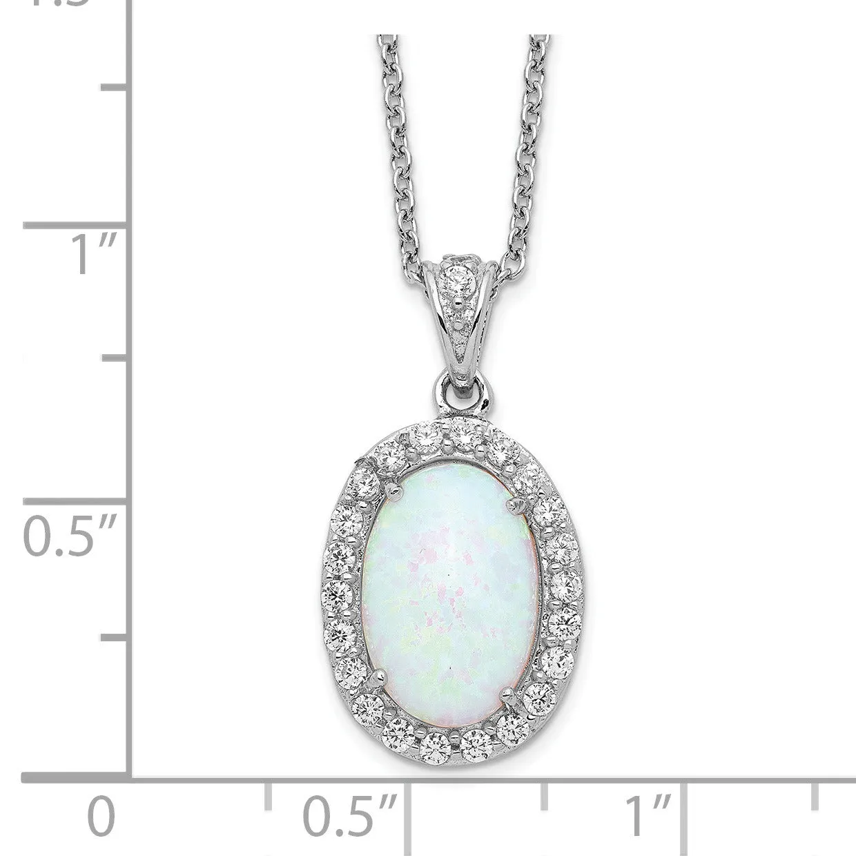 Sterling Silver Opal Oval Halo 18 Inch Cubic Zirconia Necklace sold by Zulily product image thumbnail 4