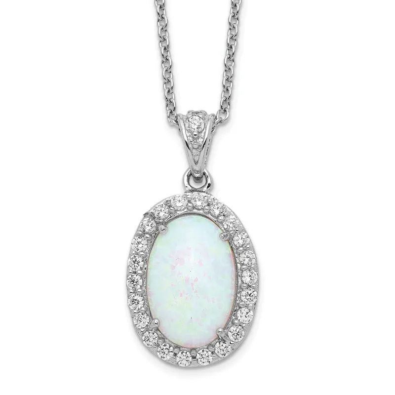 Sterling Silver Opal Oval Halo 18 Inch Cubic Zirconia Necklace made by Zulily