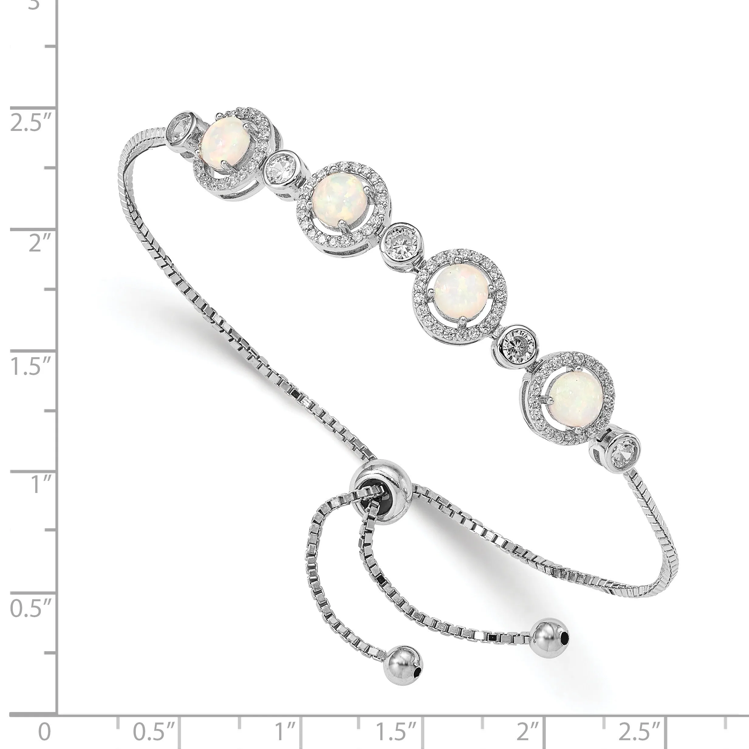 Round White Created Opal & CZ Halo Prong Sterling Silver Adjustable Bolo Bracelet sold by Zulily product image thumbnail 3