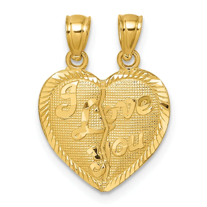 14k Gold I LOVE YOU broken heart Pendant for Couple made by Zulily