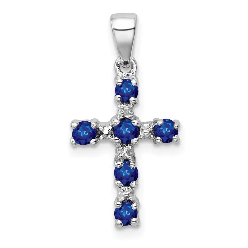 Sterling Silver Natural Blue Sapphire and Diamond Cross Pendant made by Zulily