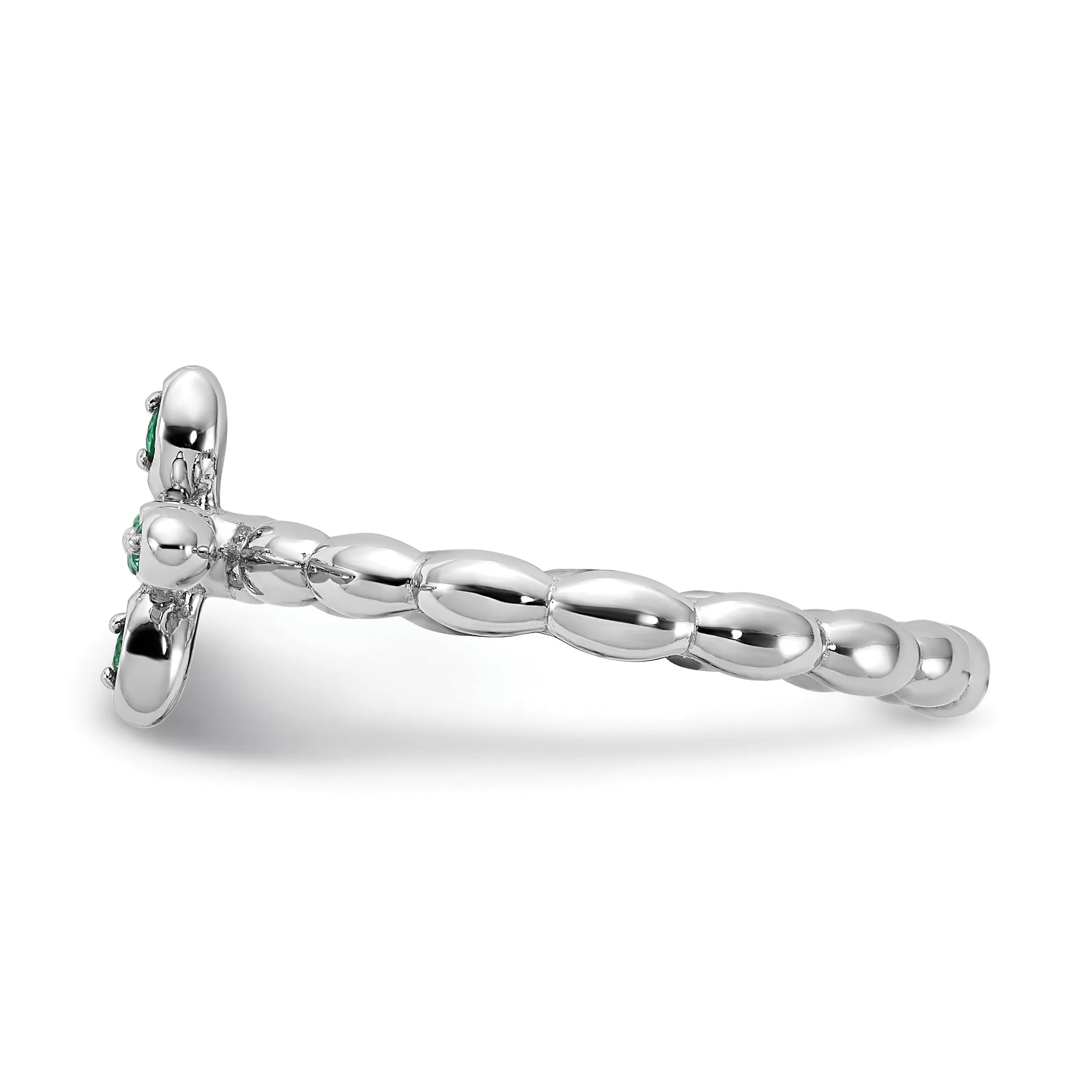0.01 Ct Round Green Lab Created Emerald Prong Silver Stackable Cross Ring sold by Zulily product image thumbnail 3